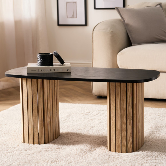 OHS Madison Ribbed Coffee Table - Light Wood/Black
