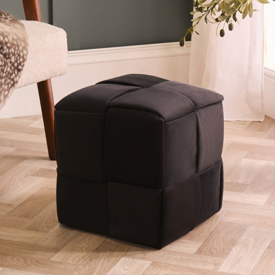 OHS Matte Velvet Footstool - Black
