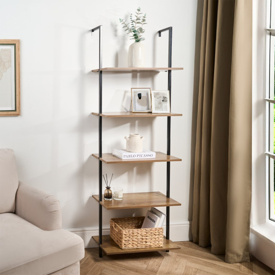 OHS 5-Tier Mounted Wall Shelf Rack - Dark Wood