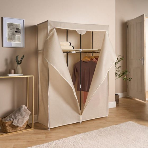OHS Boston Zip Closure Fabric Double Wardrobe - Beige