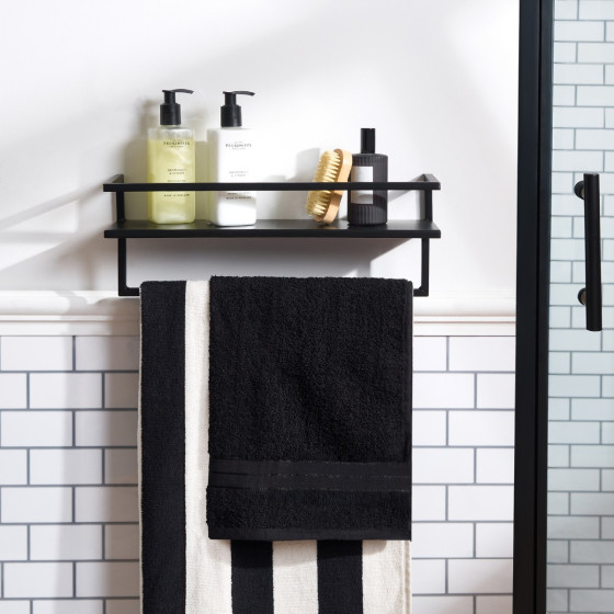 OHS Mounted Towel Rail With Shelf - Black