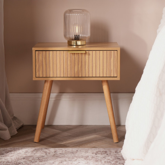 OHS Venice Ribbed Bedside Table - Natural Wood