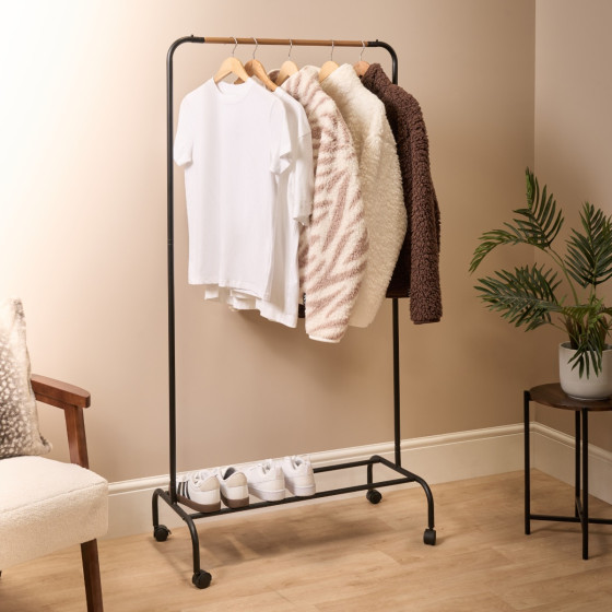 OHS Heavy Duty Clothes Rail With Rack - Black/Wood