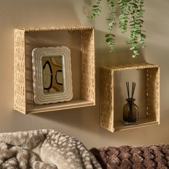 OHS Seagrass Rattan Shelves, Natural - 2 Pack