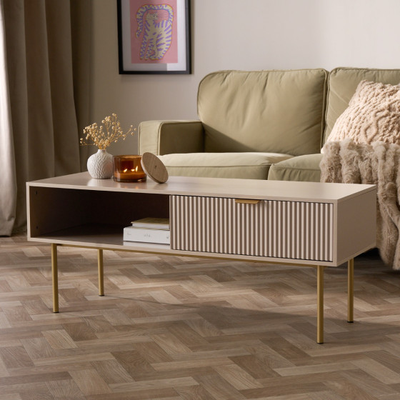 OHS Ribbed Coffee Table With Drawer -  Natural