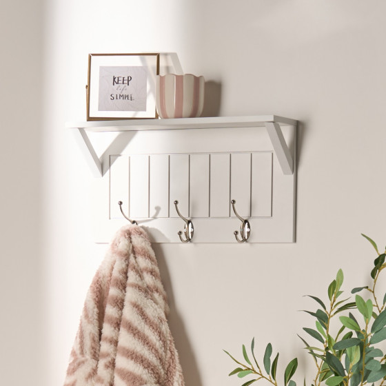 OHS Coat Hook Shelf - White