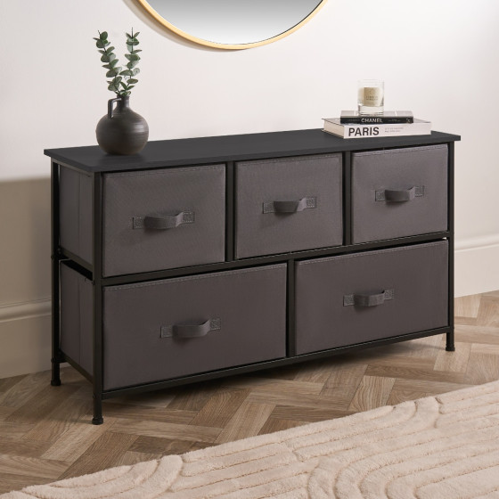 OHS Brooklyn Fabric 5 Drawer Chest - Grey