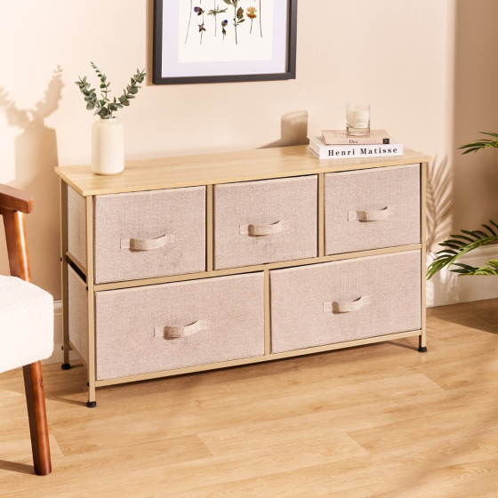 OHS Brooklyn Fabric 5 Drawer Chest - Beige