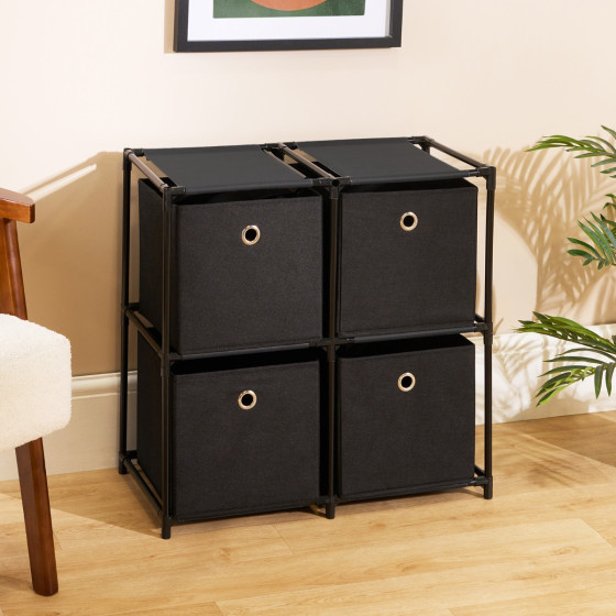 OHS Boston Storage with 4 Fabric Cubes - Black