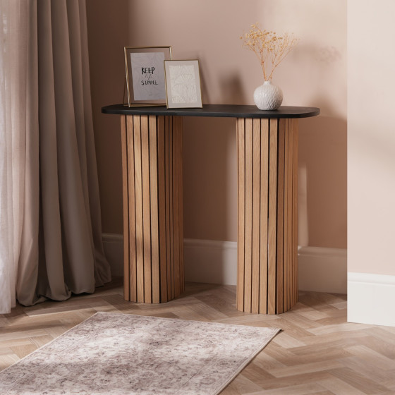 OHS Madison Ribbed Console Table - Light Wood/Black