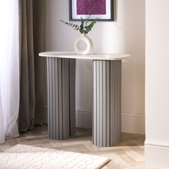 OHS Madison Marble Effect Ribbed Console Table - Grey/White