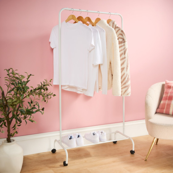 OHS Heavy Duty Clothes Rail With Rack - White