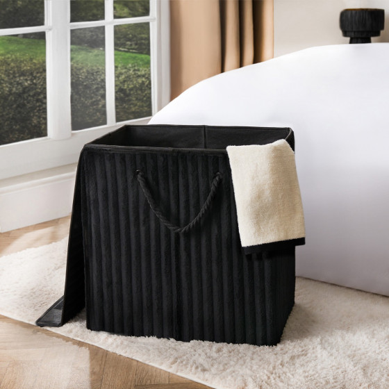 OHS Ribbed Faux Fur Foldable Laundry Basket - Black