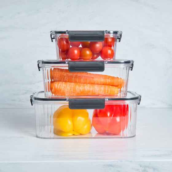 OHS Clip Lock Plastic Storage Container Set, Clear - 3 Pack