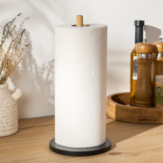 OHS Bamboo Kitchen Roll Holder - Black/Natural