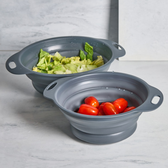 OHS 2 Pack Collapsible Silicone Colander - Grey