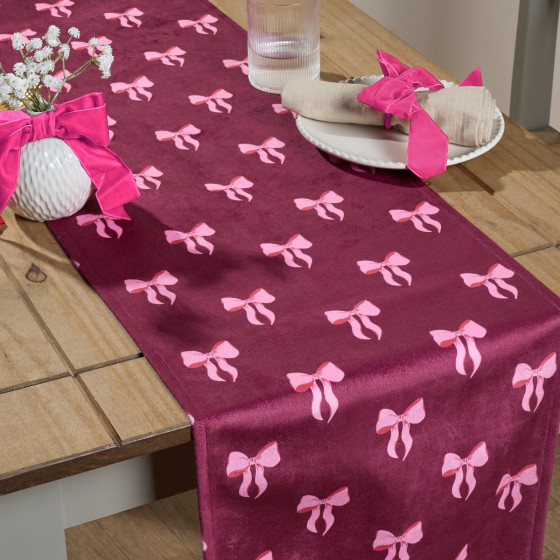 OHS Bow Print Table Runner - Burgundy