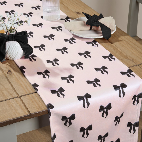 OHS Bow Print Table Runner - Light Pink