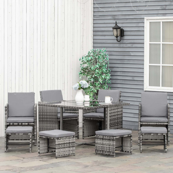 Outsunny Rattan Garden Furniture Cube Set, 8 Seater Grey