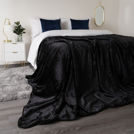 OHS Black Luxury Faux Fur Mink Throw 125x150cm