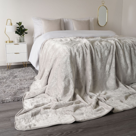 Luxury Faux Fur Mink Fleece Single Throw - Silver