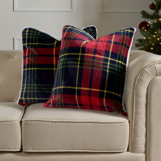 OHS Oxford Flannel Check Cushion Covers - Navy/Red