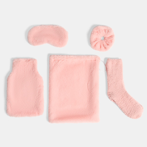 OHS Winter Warmer Cosy Hot Water Bottle Gift Set, Blush - 5PC