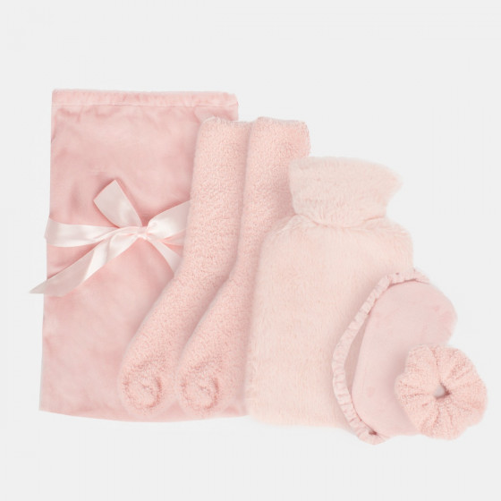 OHS Winter Warmer Cosy Hot Water Bottle Gift Set, Blush 5PC