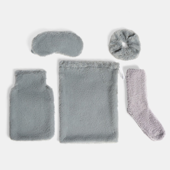 OHS Winter Warmer Cosy Hot Water Bottle Gift Set, Grey - 5PC