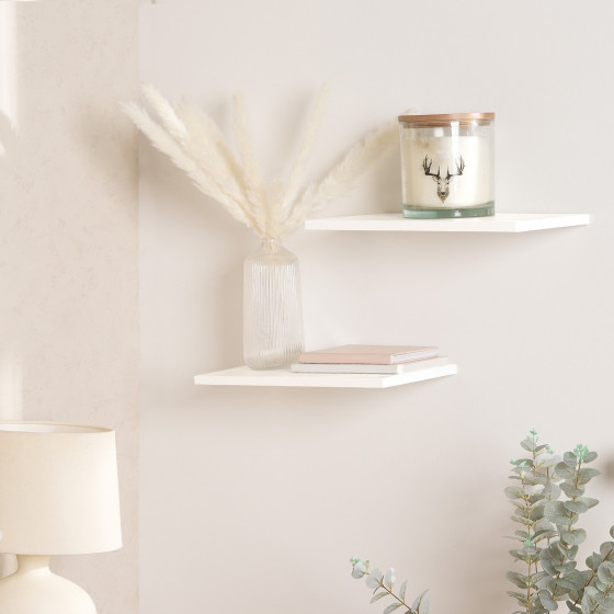 OHS Set Of 2 Floating Shelves, White - 20 x 40 cm