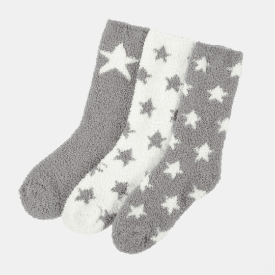 OHS Star Fluffy Fleece Socks, Grey - 3 Pack