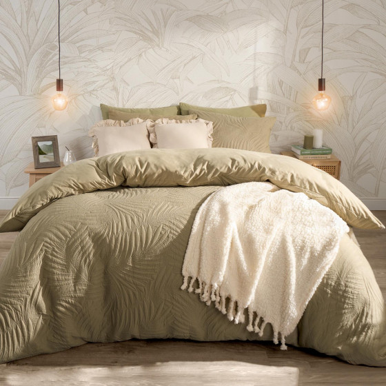OHS Leaf Quilted Duvet Set, Sage - Double