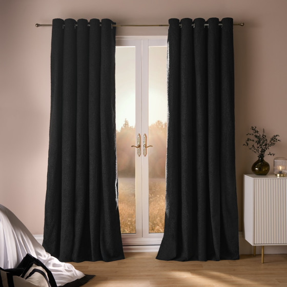 OHS Bouclé Eyelet Blackout Curtains - Black