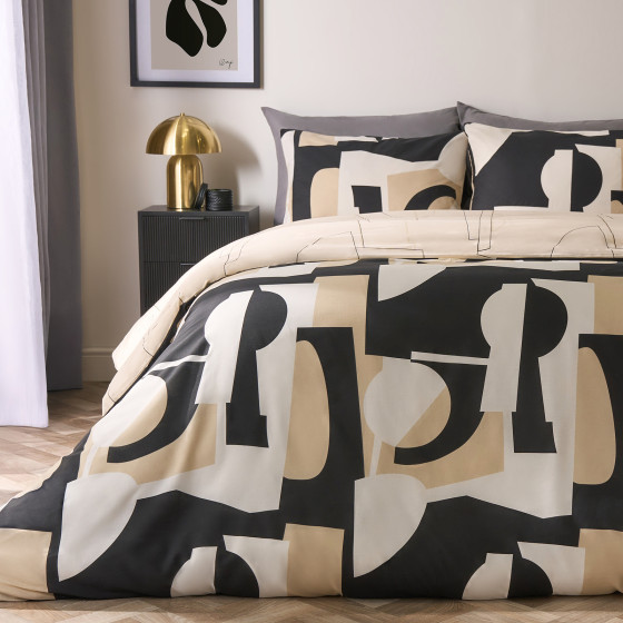 OHS Abstract Geo Duvet Set, Black/Natural - Superking