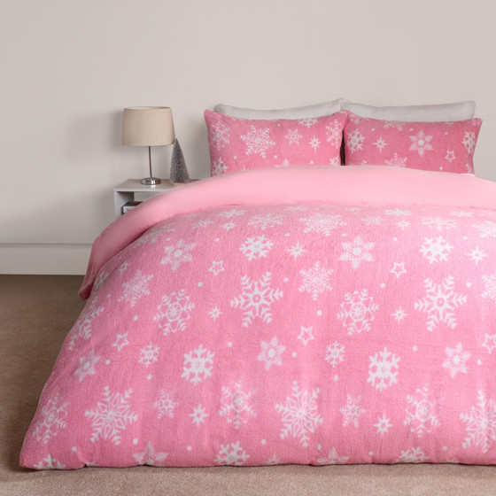OHS Snowflake Teddy Duvet Set, Blush - Double