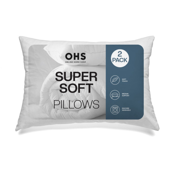 OHS Soft Touch Pillows, White - 2 Pack