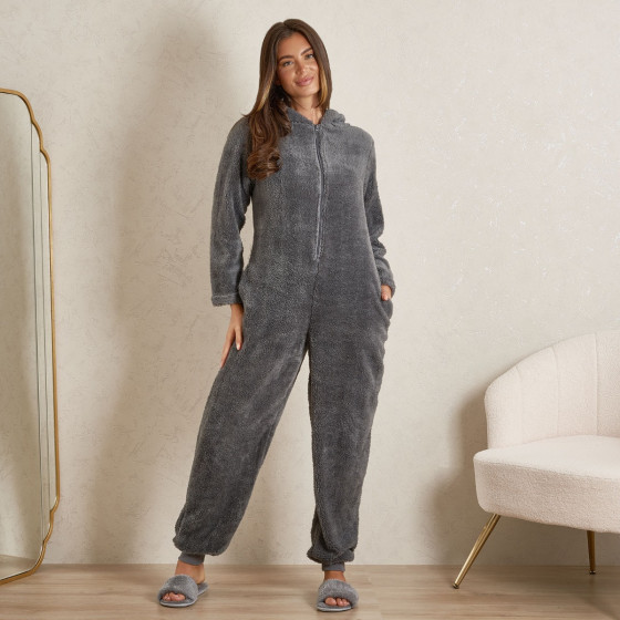 OHS Teddy Fleece Onesie Jumpsuit Grey