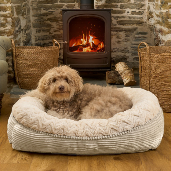 OHS Soft Faux Fur Ribbed Pet Bed, Cream- Extra Large