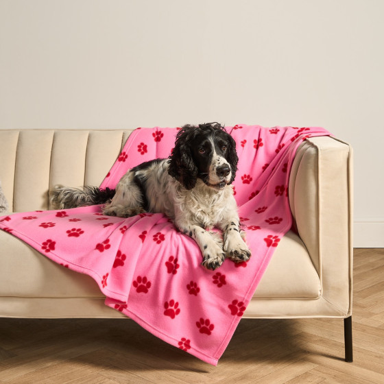 OHS Pet Paw Print Fleece Throw - Pink/Red