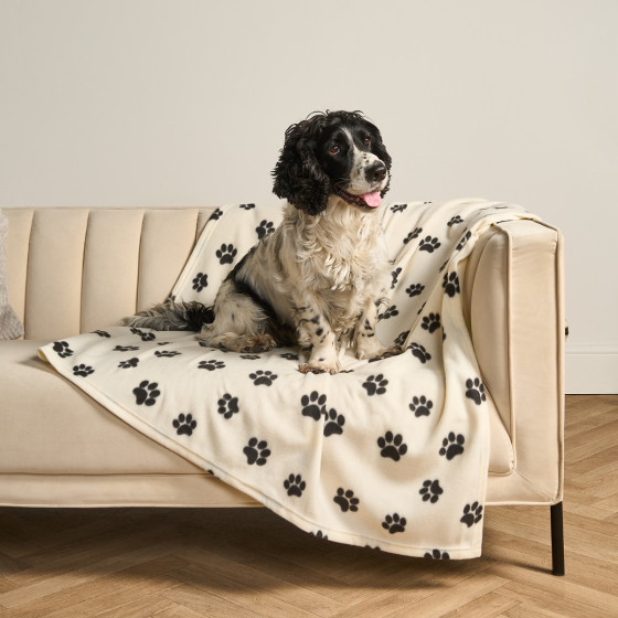 OHS Pet Paw Print Fleece Throw - Cream