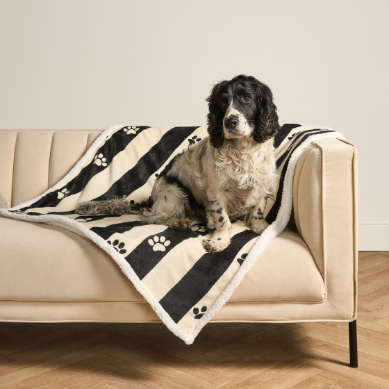 OHS Stripe Paw Print Sherpa Reverse Throw - Monochrome