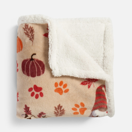 OHS Autumn Paw Print Sherpa Reverse Throw - Natural 