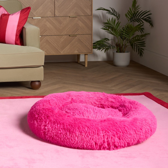 OHS Fluffy Round Calming Pet Bed - Hot Pink