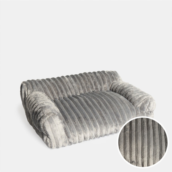 OHS Plush Ribbed Pet Sofa Bed, Grey - Large