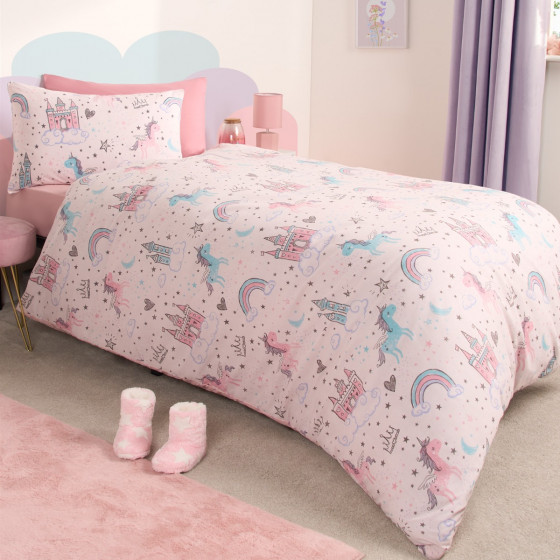 OHS Unicorn Kingdom Duvet Set, Pink - Double