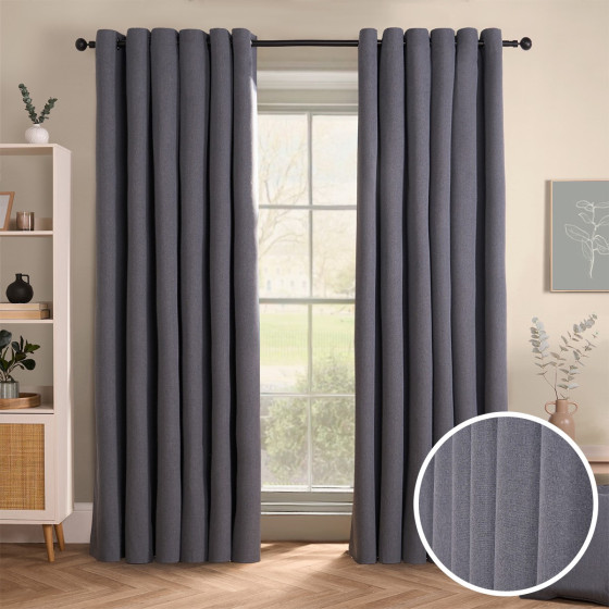 OHS Woven Texture Eyelet Ultra Blackout Curtains, Charcoal - 66 x 72"