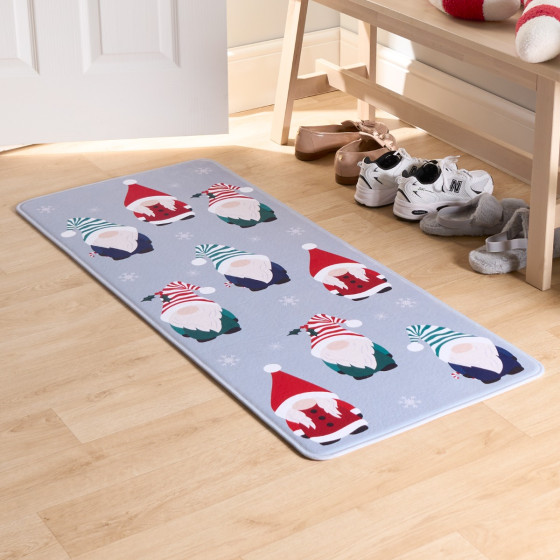 OHS Washable Christmas Gonk Printed Runner - Grey