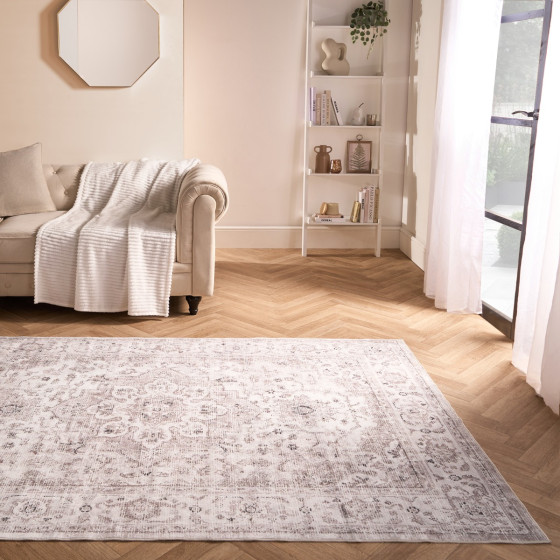 OHS Washable Vintage Printed Rug, Natural - 160 x 230 cm