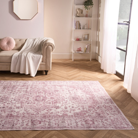 OHS Washable Vintage Printed Rug, Blush - 120 x 170 cm