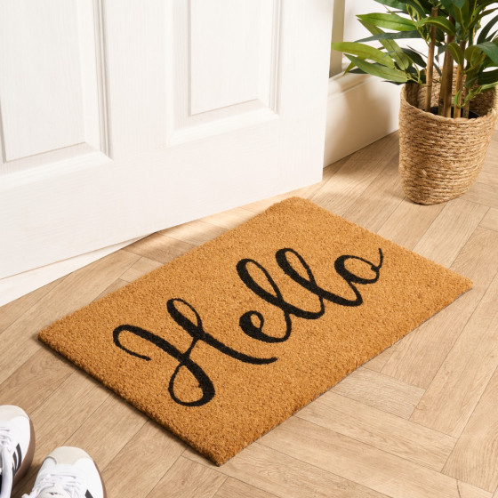 OHS Hello Print Coir Mat - Natural